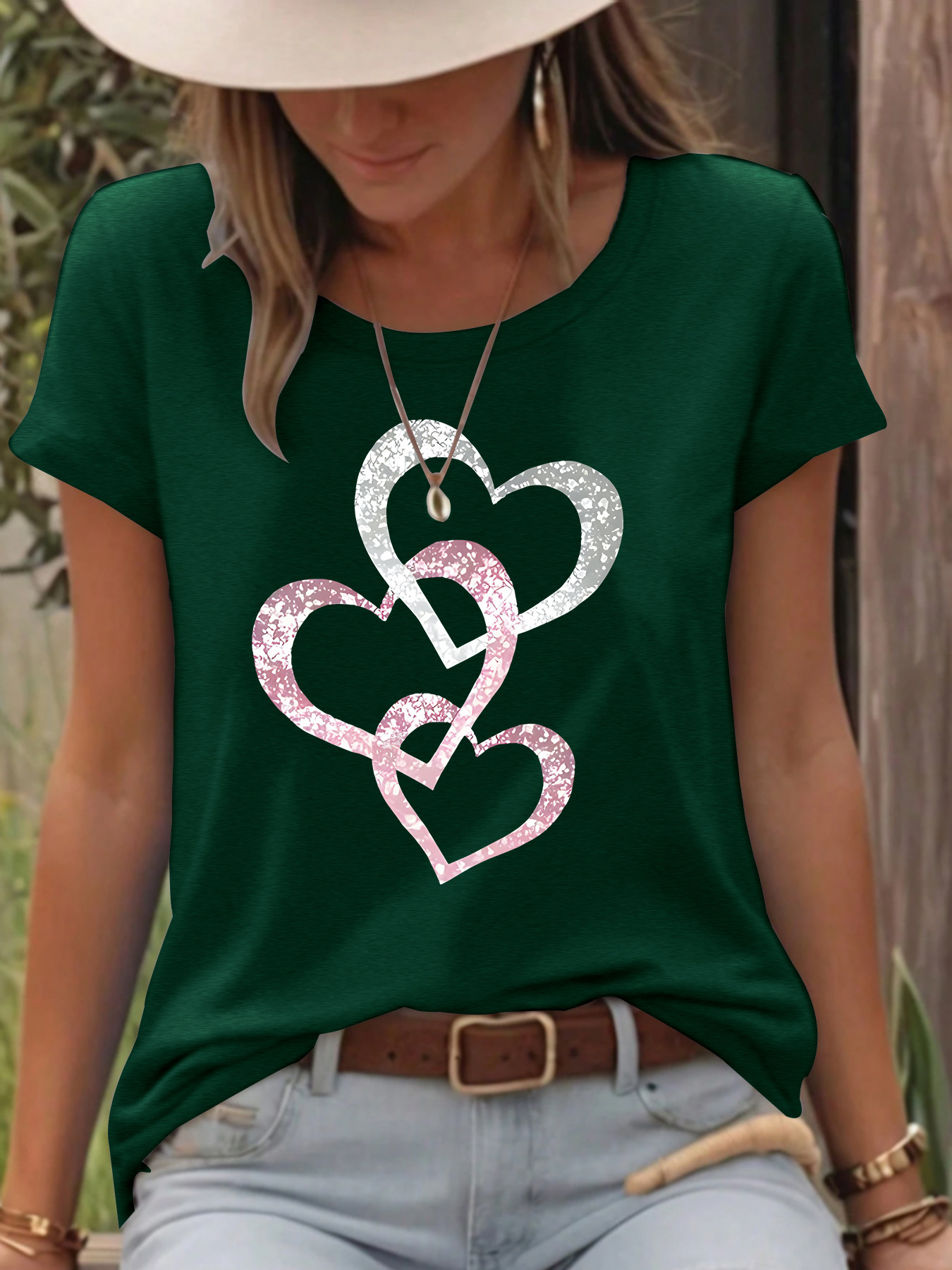 Picture of European and American in stock round neck short sleeve t-shirt love printing summer new comfortable t-shirt cross-border hot sale