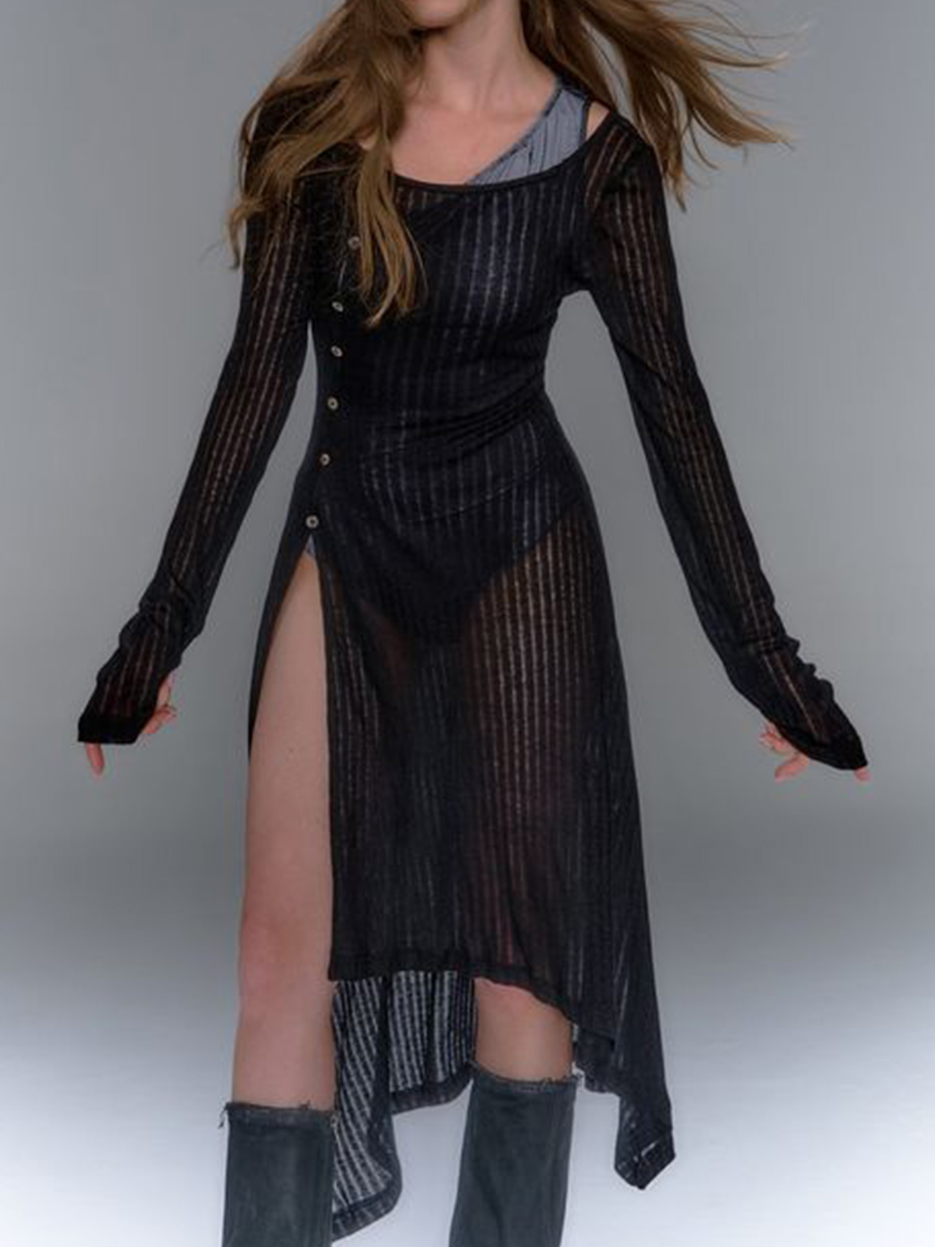 Foreign trade cross-border Europe and the United States Amazon source manufacturers pullover long sleeve dress hollow vent beach spring and summer