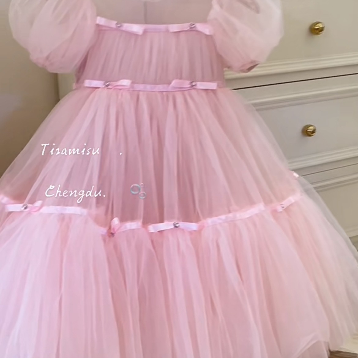 2025 South Korea children's clothing girls pink dress spring and summer foreign style children's senior one-year-old performance dress mesh