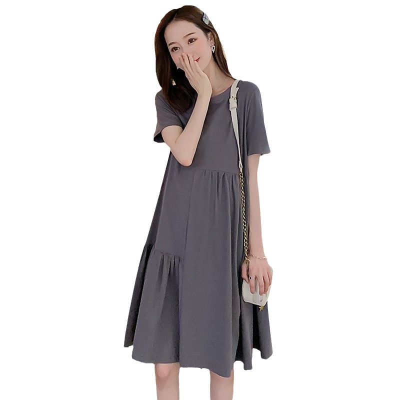 Picture of Pregnant Women's Summer Dress Korean Irregular Solid Color Short Sleeve Pregnant Women's Dress Loose Casual Slimming Pregnant Women's Dress for Summer