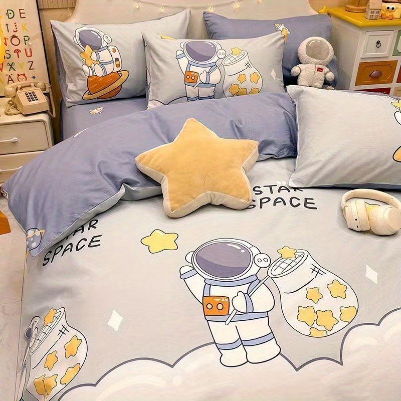 Picture of Washed Cotton Bed Sheet Four-Piece Set, Fresh Style Duvet Cover, Simple Ins Student Dormitory Three-Piece Duvet Cover Set