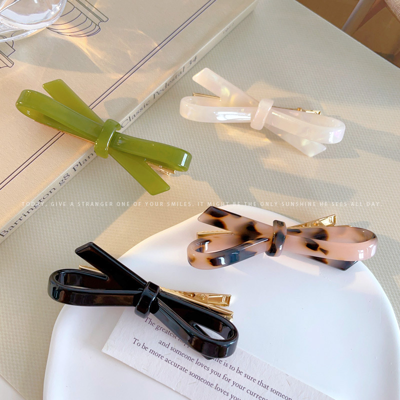Picture of French Classic Bow Hairpin Acetic Acid Fresh Girl's Side Bangs Clip Cross Hollow Bow Tie Hairpin