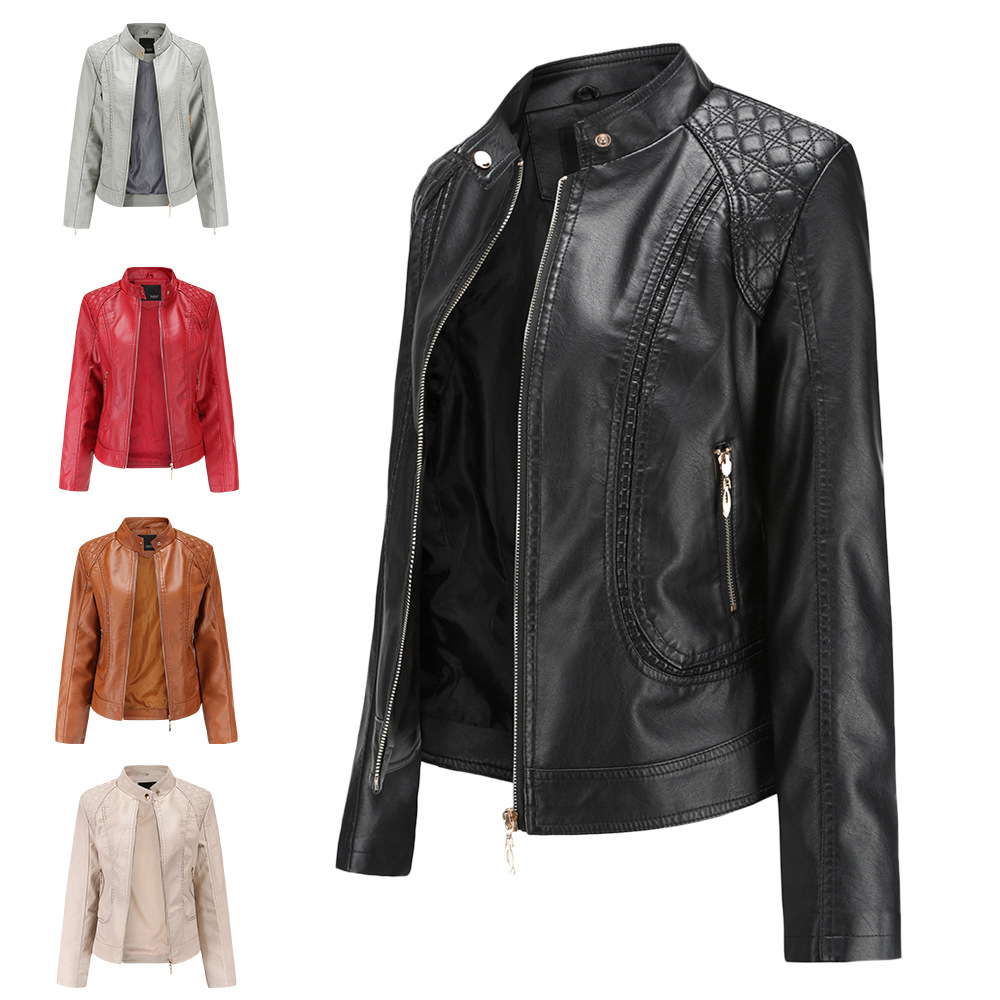 New 2020 Spring and Autumn Women's Leather Jackets Feminine European and American Large Size Stand Collar Pu Leather Women's Leather Jackets Women's Leather Jackets