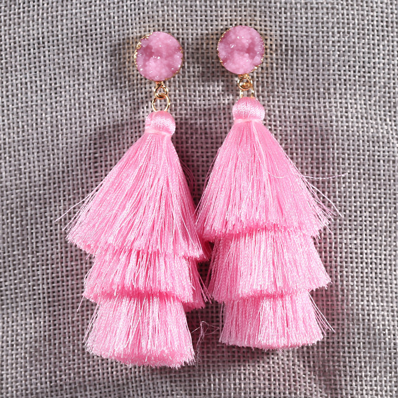 Picture of European and American Foreign Trade popular high-end fashion bohemian three-layer tassel earrings simple temperament exaggerated earrings for women