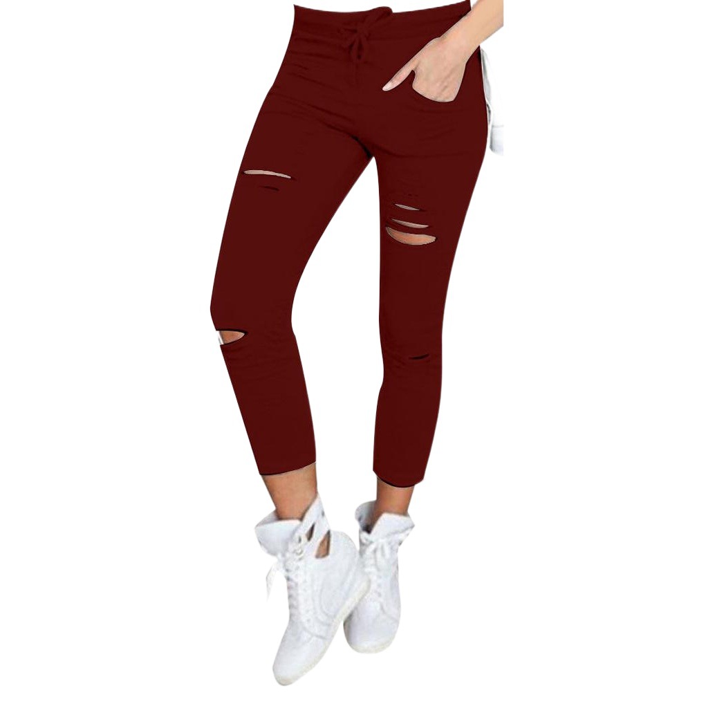ebay European Station Foreign Trade Casual Pants Explosion New Pencil Pants Women's Leggings with Holes