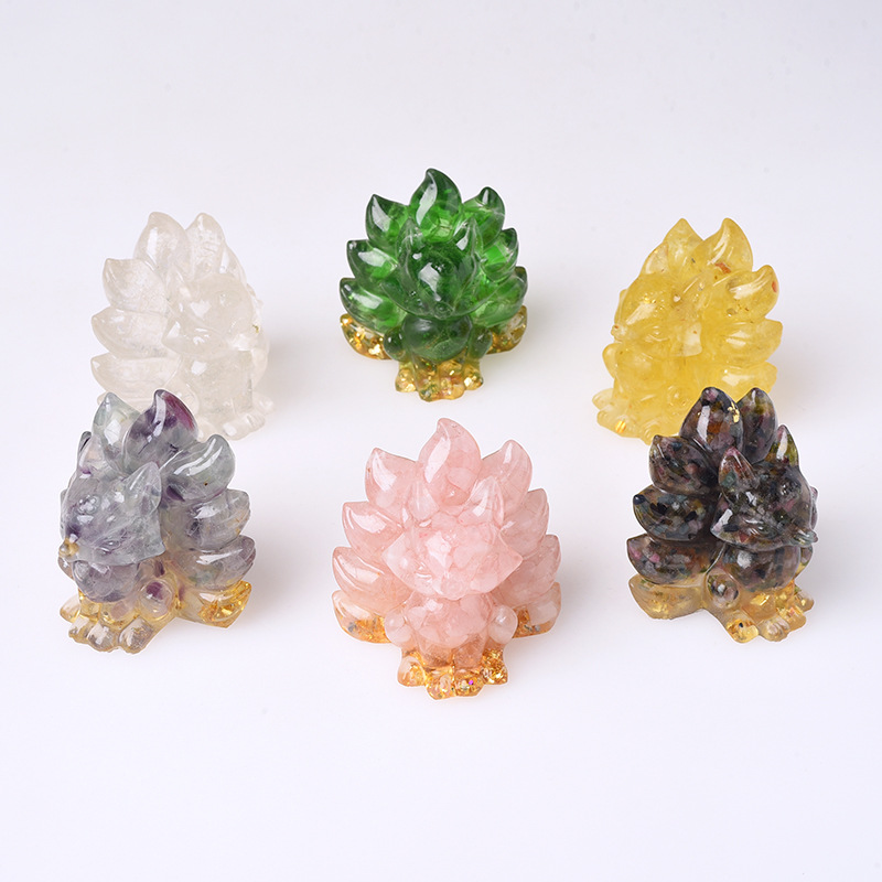 Picture of Natural Crystal Gravel Nine Tail Fox Doll Original Home Car Ornaments Living Room Bedside Gift Couple Gift
