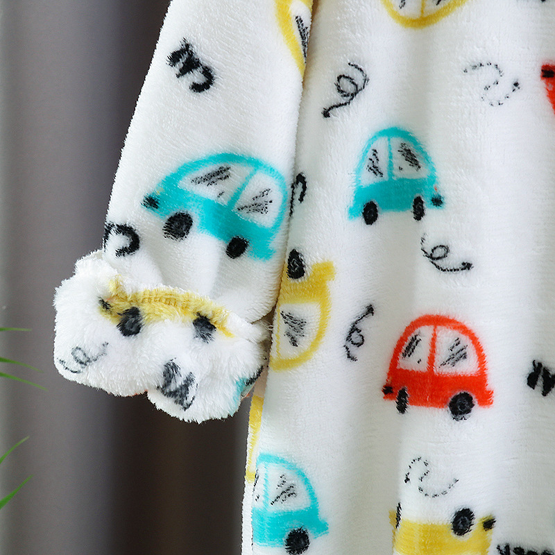 Picture of Flannel Pajamas fleece-lined thickened coral fleece full printed car baby sleeping bag autumn and winter children's one-piece romper