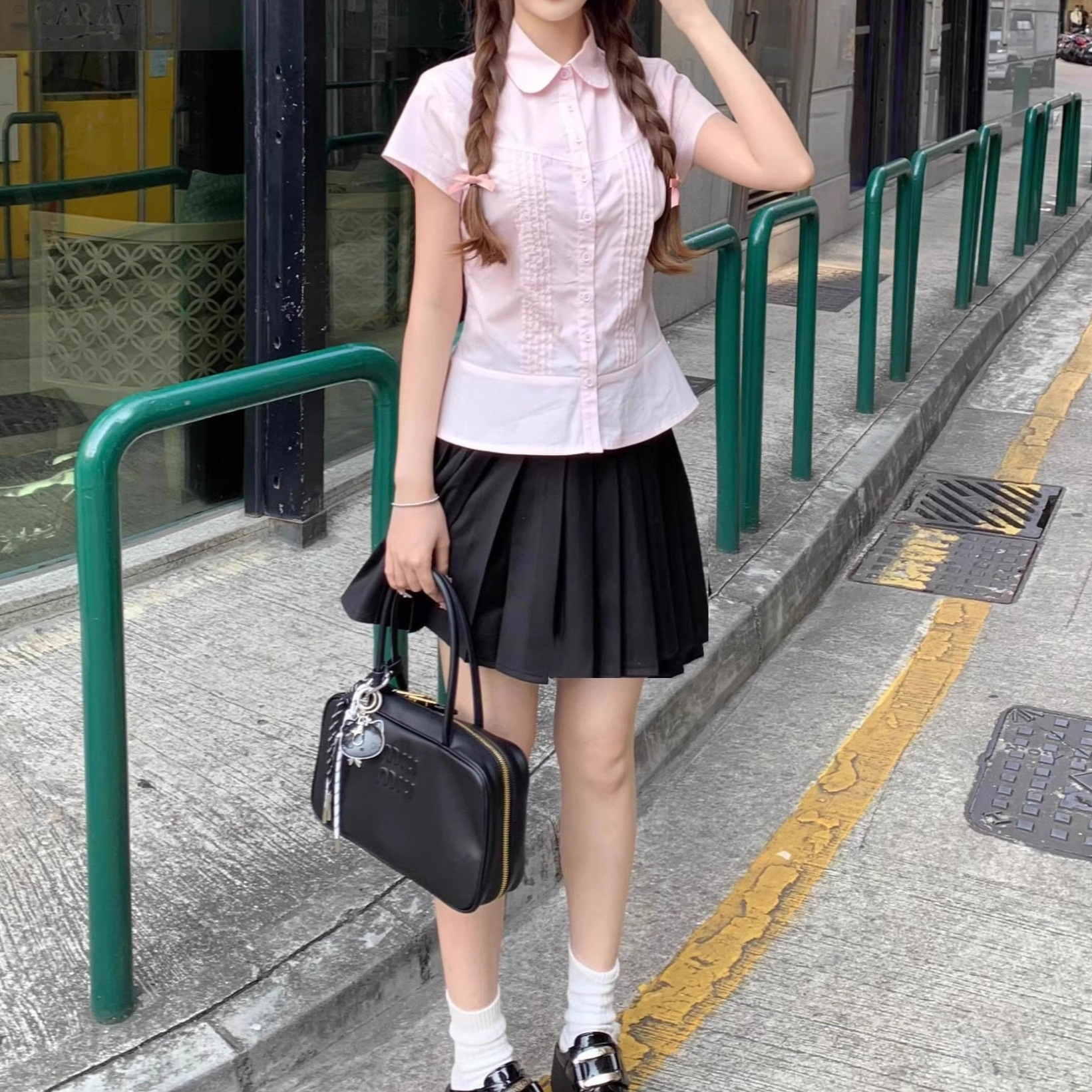 Picture of Pink Polo Collar Right Shoulder Short-Sleeved Shirt Women's Summer Slim Short Shirt Waist Half-Sleeved 2025 New Top