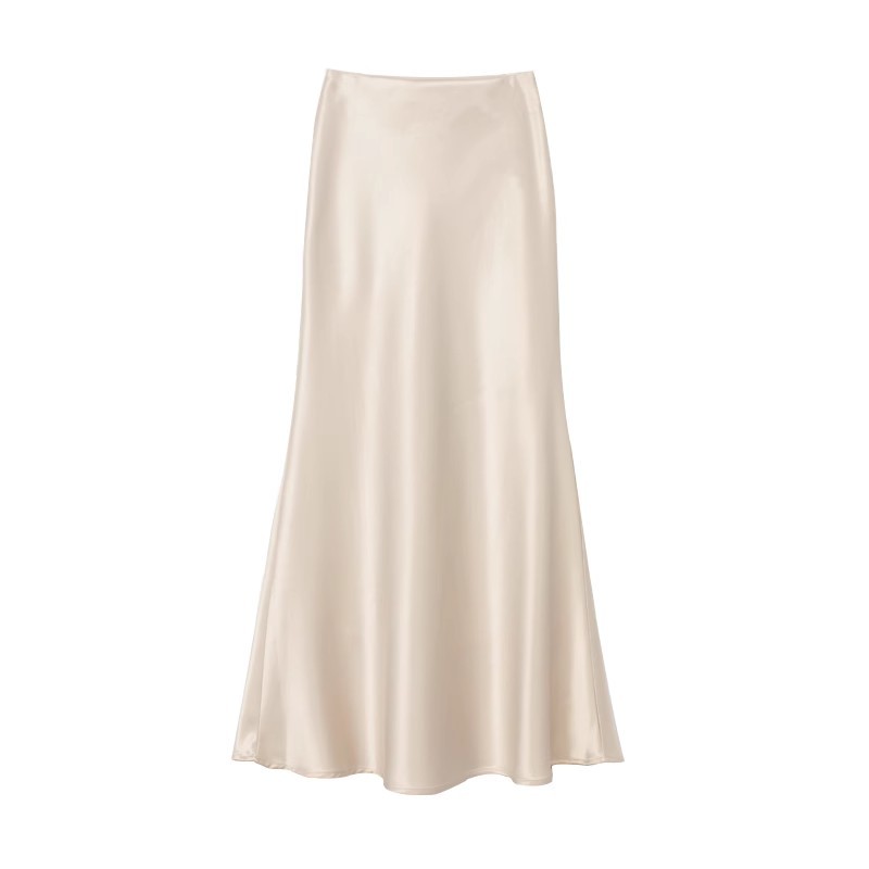 High-Waisted Slimming Look and High-End Skirt for Women, Acetate Satin Hip-Covering Fishtail Long Skirt, 2025 Spring and Summer Draped Skirt