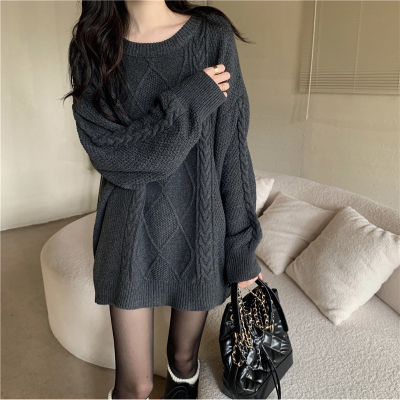 200 Jin Large Size Women's Wear Autumn and Winter New Lazy Loose Outer Wear Twist Long Sweater Women's Fat mm Slimming