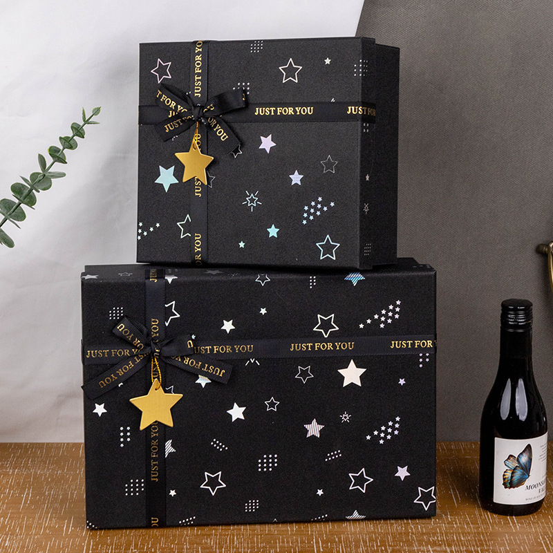 New Black High-End Gift Box with Sky and Earth Cover Starry Sky Gift Box Large Gift Packaging Box Manufacturer Wholesale
