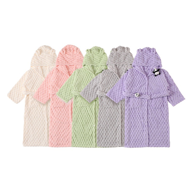 Drizzle coral fleece children's bathrobe cloak wearable bath towel home absorbent bathrobe big children cute nightgown wholesale