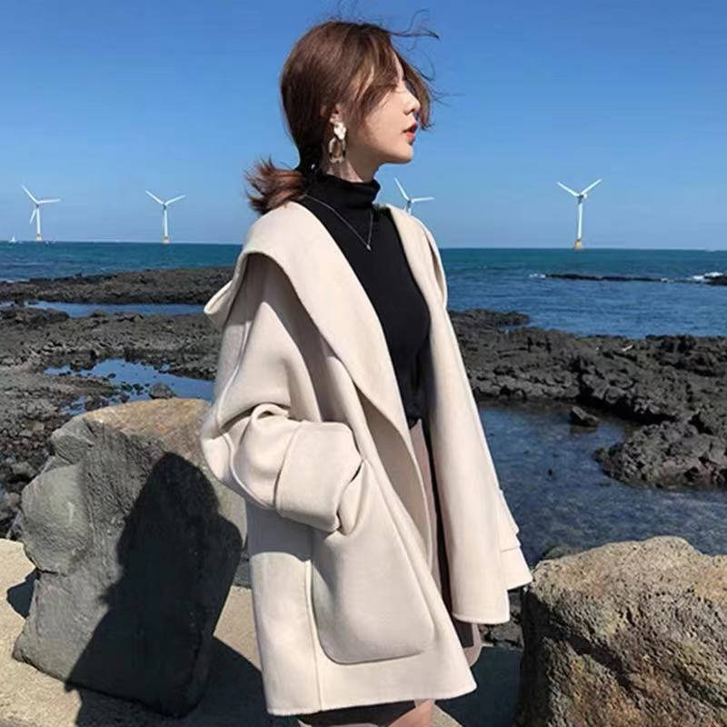 Woolen Coat Spring and Autumn All-match Short French Cloak Woolen Coat Middle and Long for Female Students