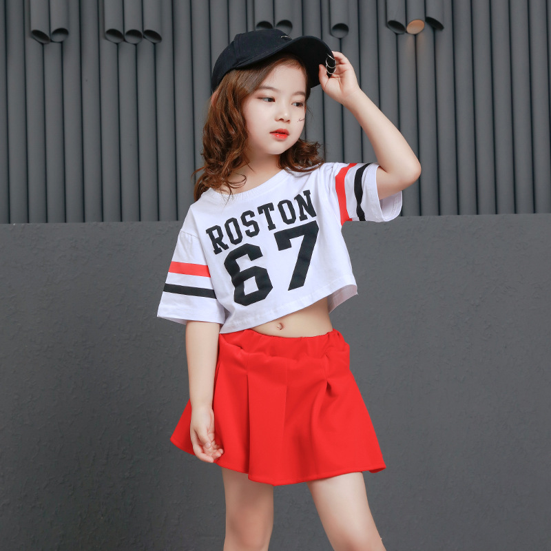 Picture of MOBN Children's Wear | 2018 Spring/Summer New Suit Girls Beautiful Hip Hop Letter Short Sleeve Bright Red Skirt Suit