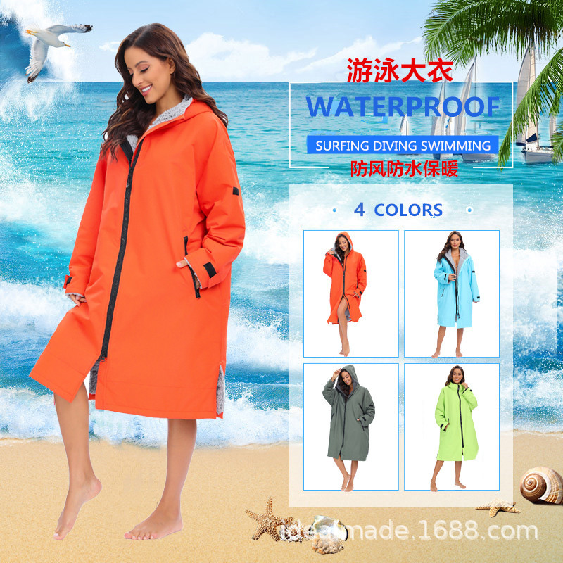 in stock wholesale autumn and winter new fleece-lined thickened increase warm windproof waterproof winter swimming training quick-dry swimming coat