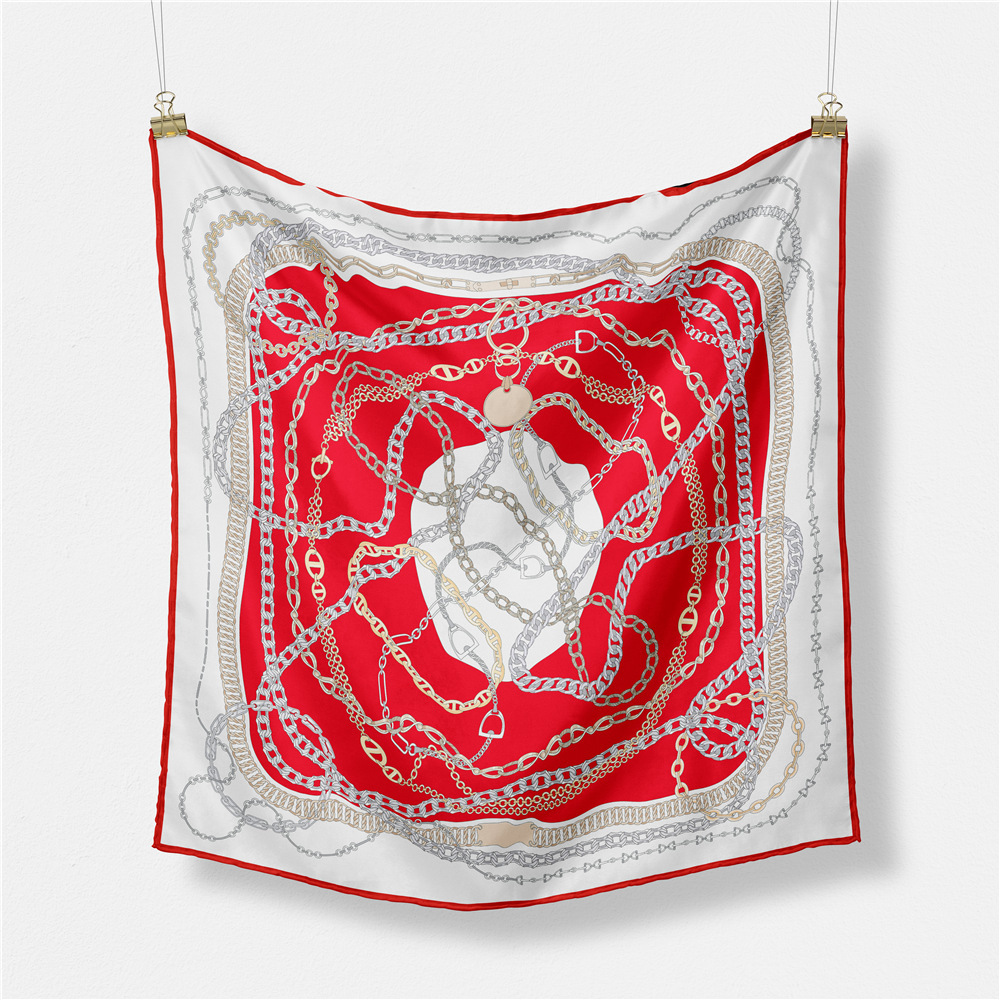Picture of New 53cm Fashion Small Square Scarf Taiwan Version Printed Twill Satin Machine Fine Rolled Edge Women's Scarf Headscarf Wholesale