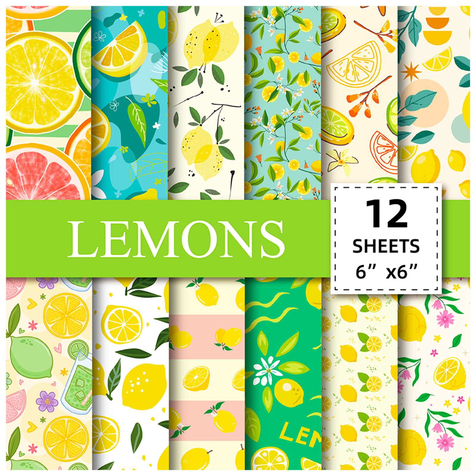 Sell 12 sheets/pack of lemon small fresh material paper ins literary and artistic account basic material base paper high color value cut