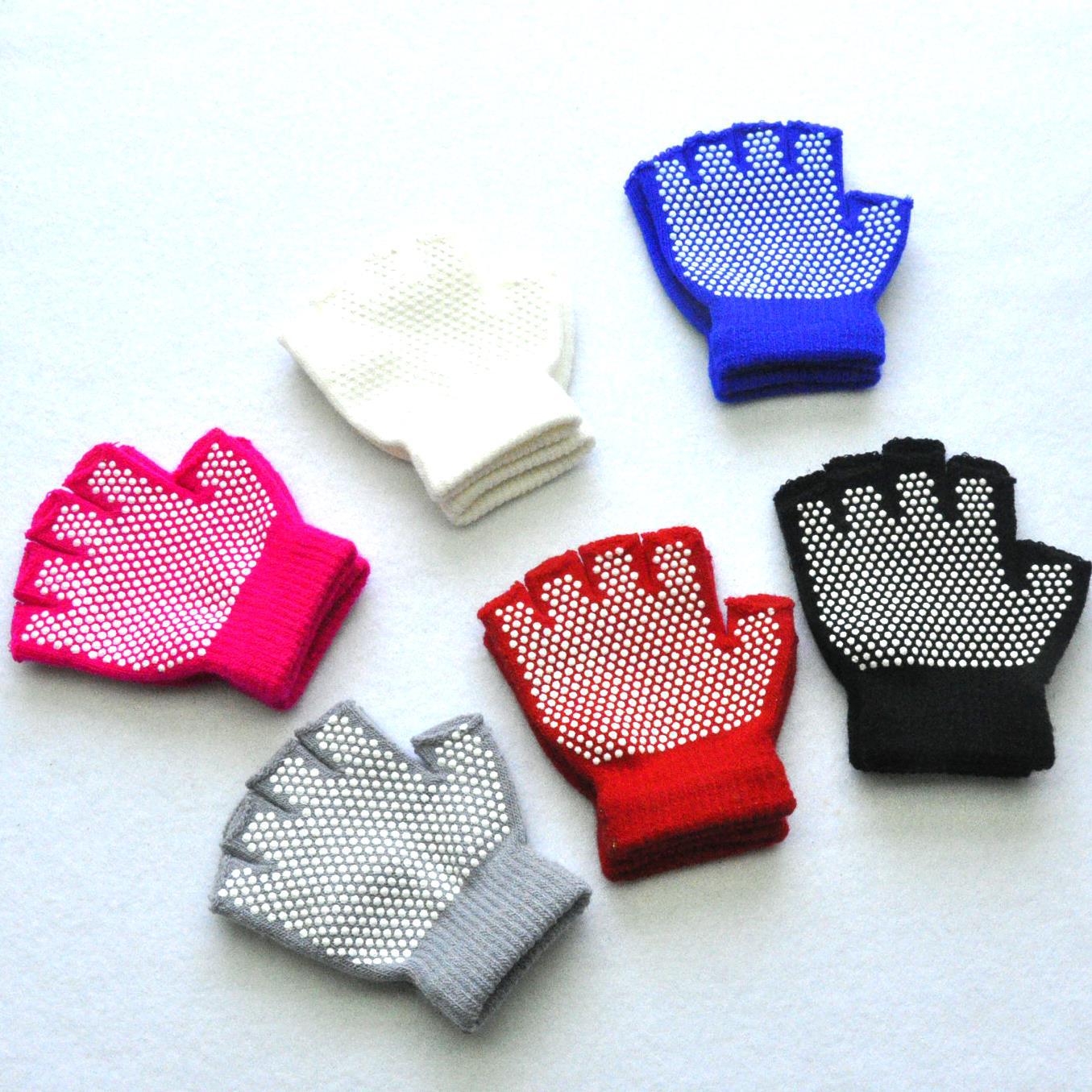 Children's Winter Warm Knitted Gloves for Primary School Students Outdoor Sports Hand Guards Non-Slip Dot Particles Half-Finger Gloves