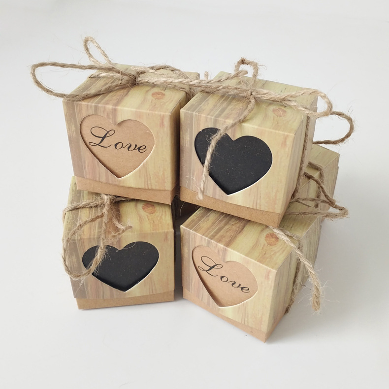Picture of Vintage Distinctive DIY Candy Box Kraft Paper love Candy Box Wood Grain Heart-shaped Hollow Candy Box