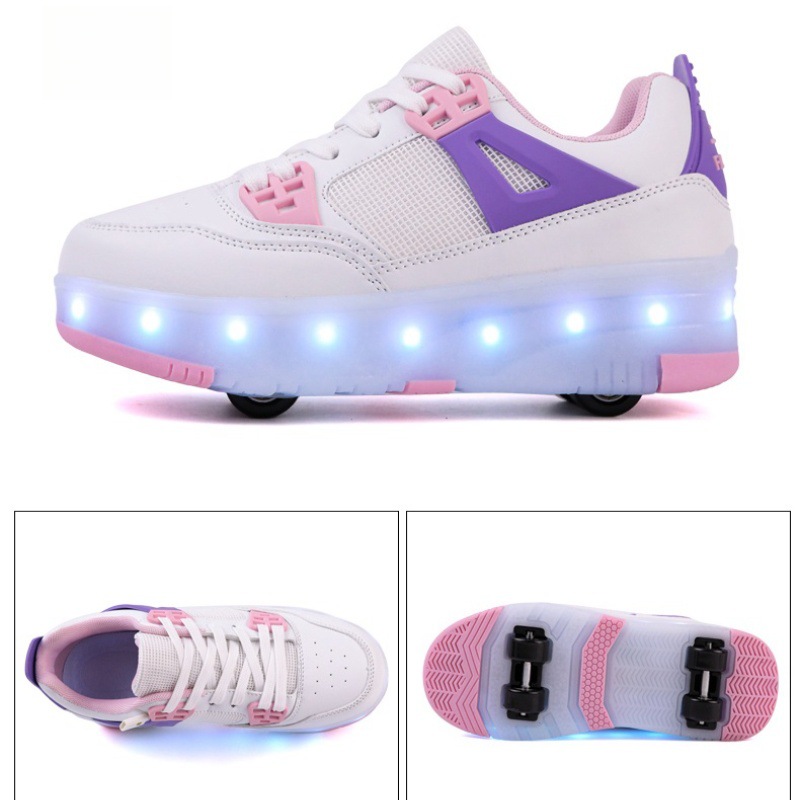 2024 Heelys Shoes Rechargeable Light-Up Shoes Four-Wheel Led Light Children's Adult Roller Skates with Wheels Cross-Border Trendy Shoes