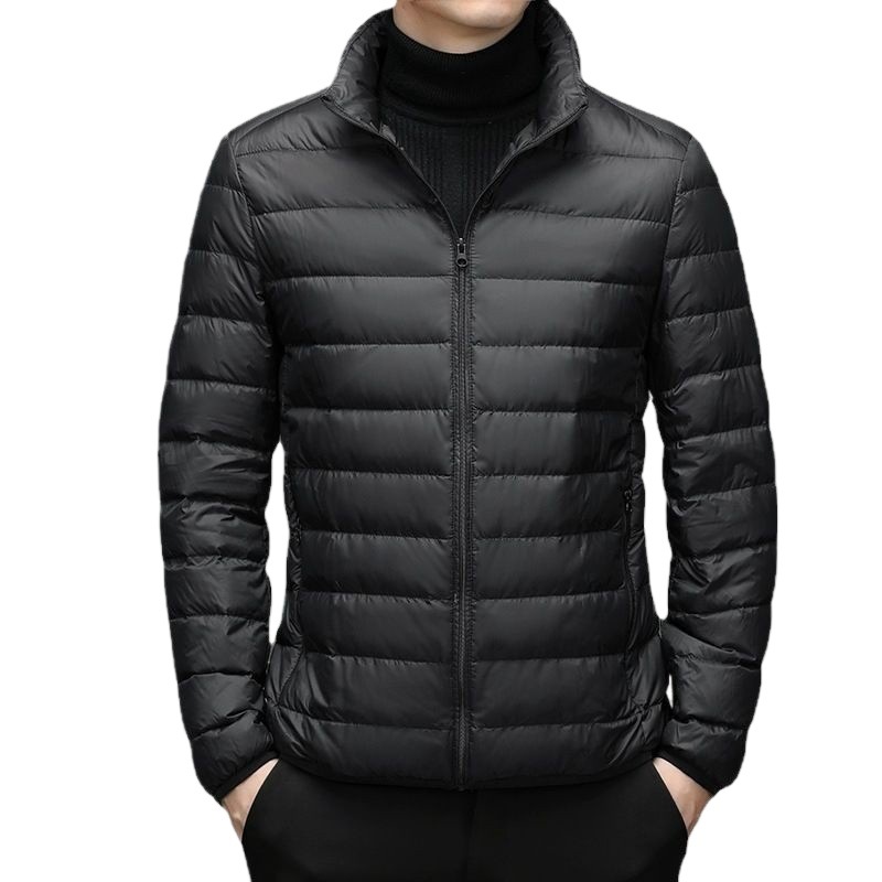 Picture of Brand Handle Autumn and Winter Lightweight fleece-lined Cotton-padded Jacket Men's Short Vertical Collar Hooded Middle-aged and Elderly Lightweight Thin Broken Coat