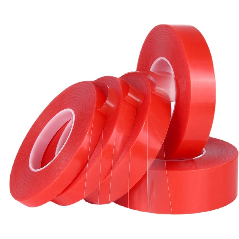 Wholesale high temperature resistant pet transparent red film double-sided tape industrial identification card mobile phone flat screen fixed double-sided tape