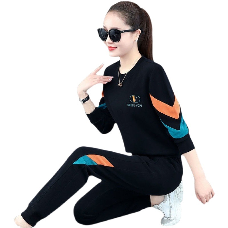 2025 Autumn New European Station Two-Piece Set Women's Sports Fashion Casual Style Plus Size Large Size Long Sleeve Suit Wholesale