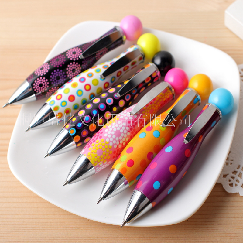 Spot supply short small bowling students mini six flower film mixed color twist ball pen printing logo gift