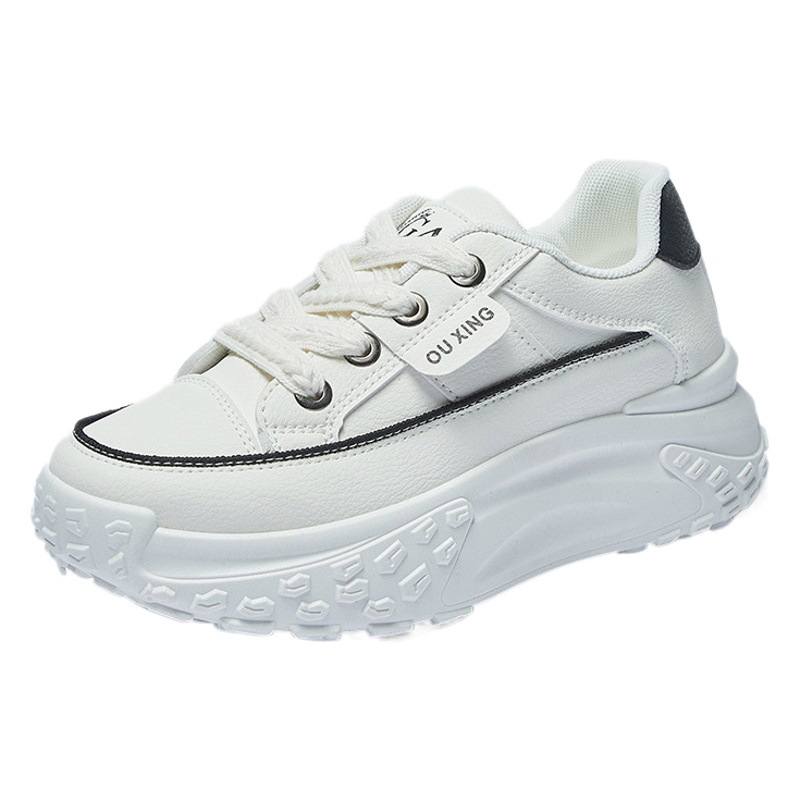 Korean Style White Shoes for Women 2025 Spring New Ins Student Casual Street Shooting Shoes Women's Thick Sole Heightening Sneakers Hy906