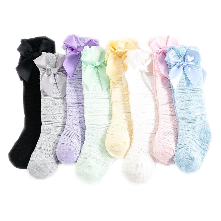 Children's Mesh Socks Summer Thin Horizontal Stripesd Mesh Anti-Mosquito Socks Pure Color Bow Versatile Baby Mid-Calf Socks