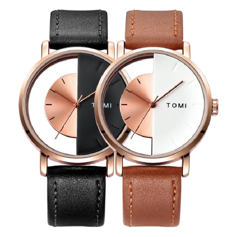 TOMI Temi Hollow Design Half Perspective Unisex Watch Belt Neutral Casual Fashion Quartz Watch