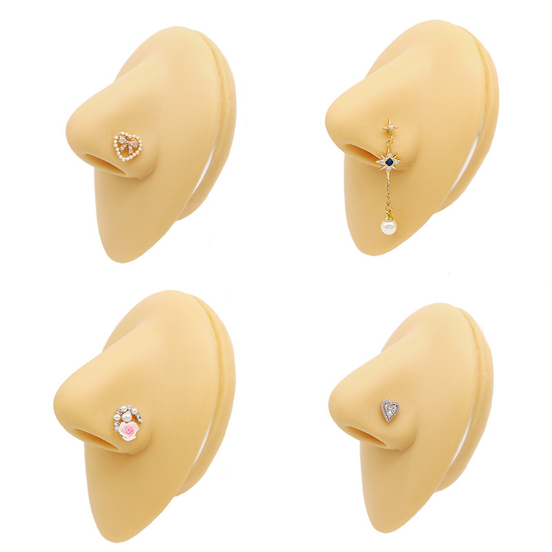 Picture of Gaibei Europe and the United States cross-border pearl heart-shaped nose nail heart-shaped wings bow l rod puncture nose nail puncture factory