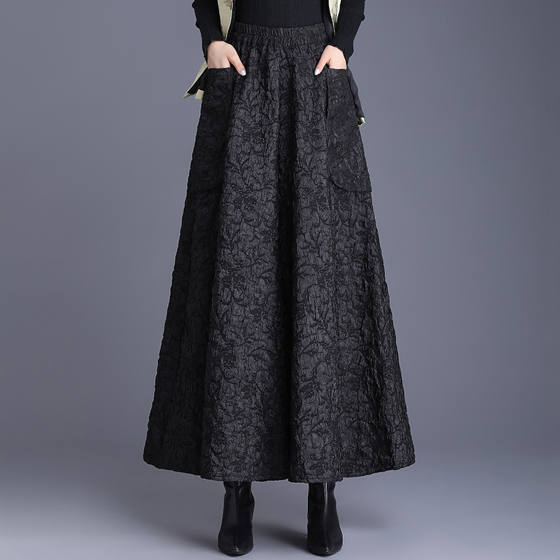 Picture of Real Shot of National Style Embossed Jacquard Wide-Leg Pants for Women in Autumn and Winter New Large Size Slimming Look Large Hem Umbrella Culottes Casual Boot Pants