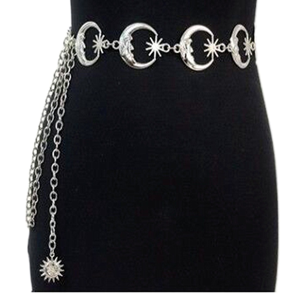 European and American cross-border jewelry fashion Metal Moon tassel waist chain female punk retro love body chain spot wholesale