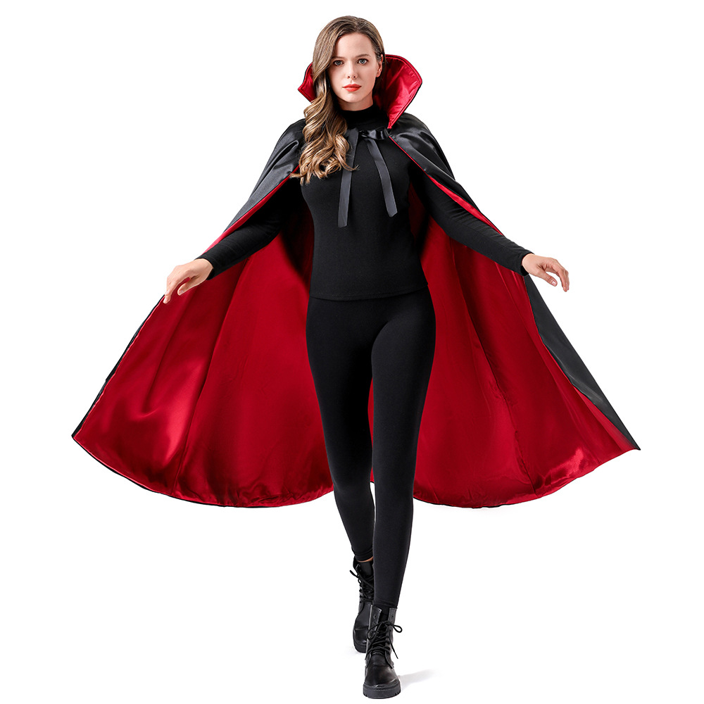 Halloween Cloak Adult Makeup Props Red and Black Double-Sided Stand-Up Collar Death Cloak Pirate Vampire Cloak Costume