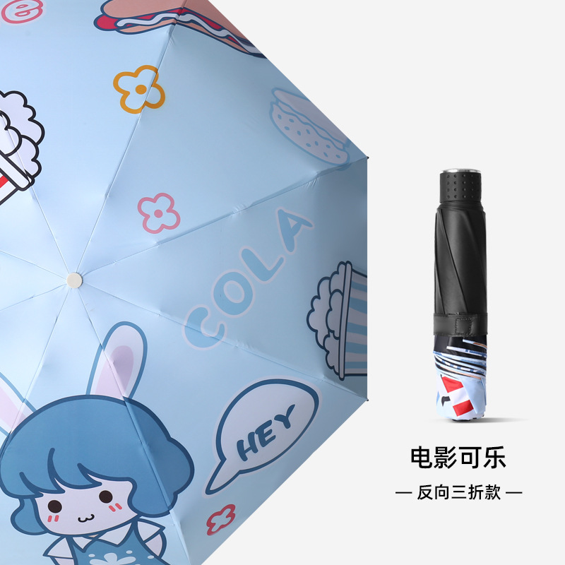 Picture of Digital Printing Sunny Umbrella New Cartoon Sunny and Rainy Umbrella Sunscreen UV Protection Black Rubber Three-fold Sunshade Umbrella