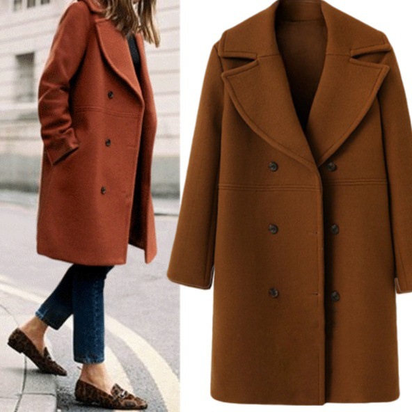 Picture of European and American autumn and winter plus size cross-border women's woolen coat women's double-breasted long windbreaker woolen coat wholesale