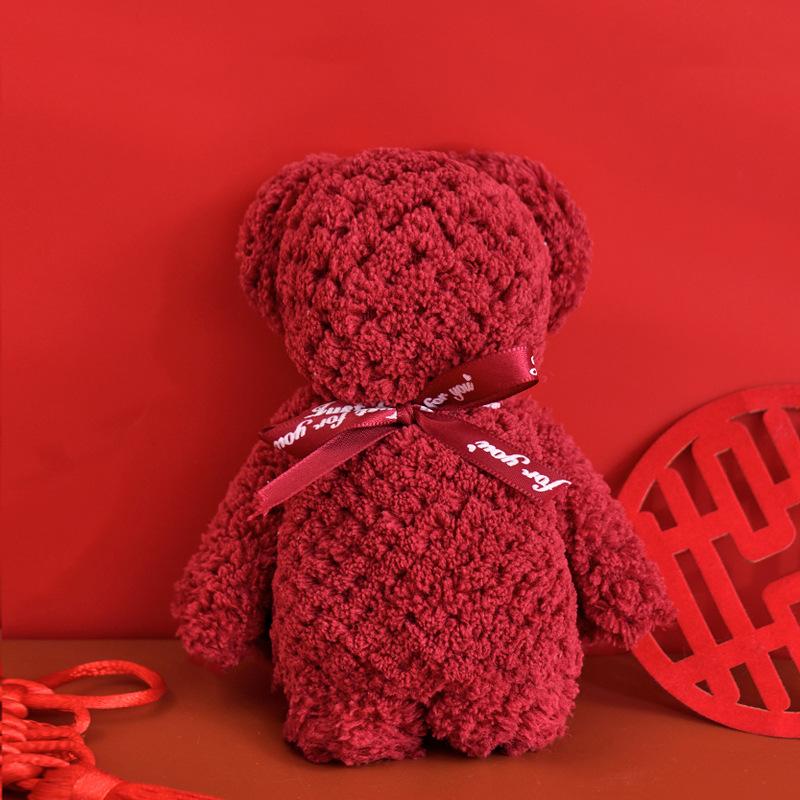 Picture of Bear towel wholesale wedding hand gift wine red wedding gift wedding gift hand gift towel