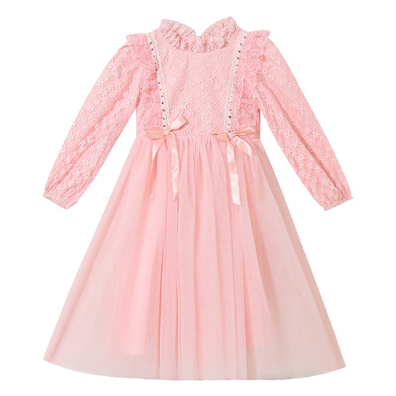 Children's dress new Korean style long-sleeved lace lace dress for little girls fashionable girls' mesh dress Princess dress