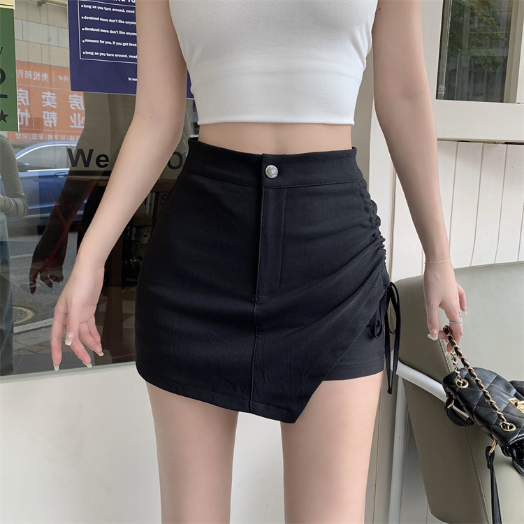 2024 Design Sense Stretch Shorts Women's Summer New Arrival Irregular Drawstring Skirt Hot Girl High Waist Slim Sheath