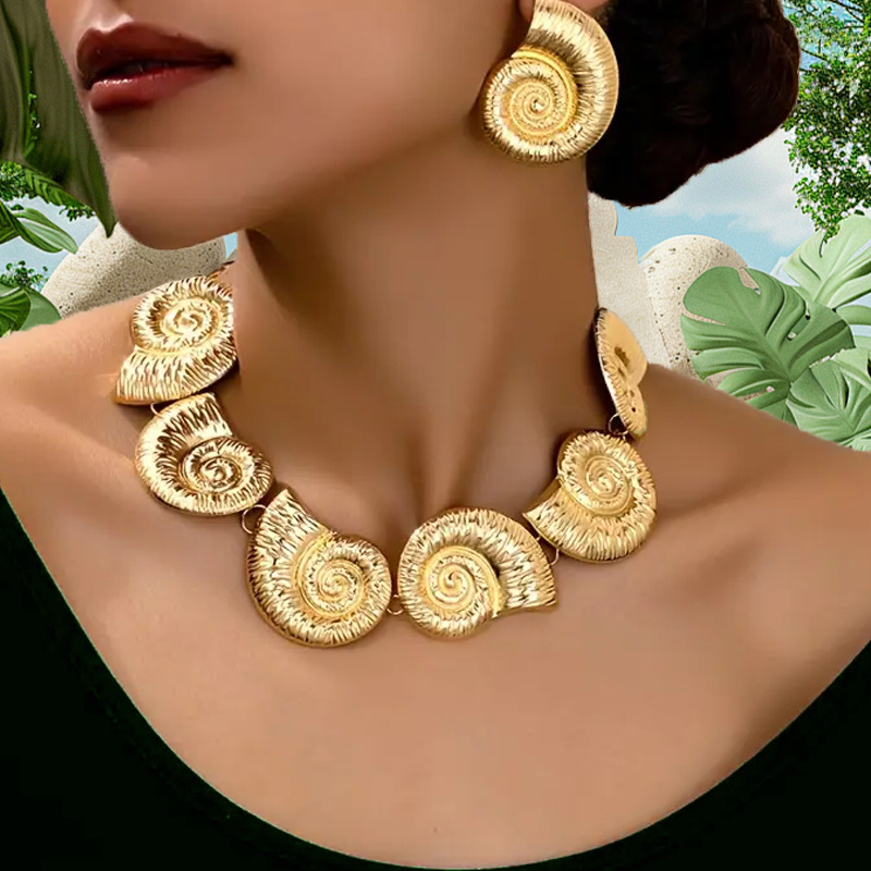 1 Set Light Luxury Snail Conch Earrings Necklace suit Vacation Seaside Ocean Retro Personality