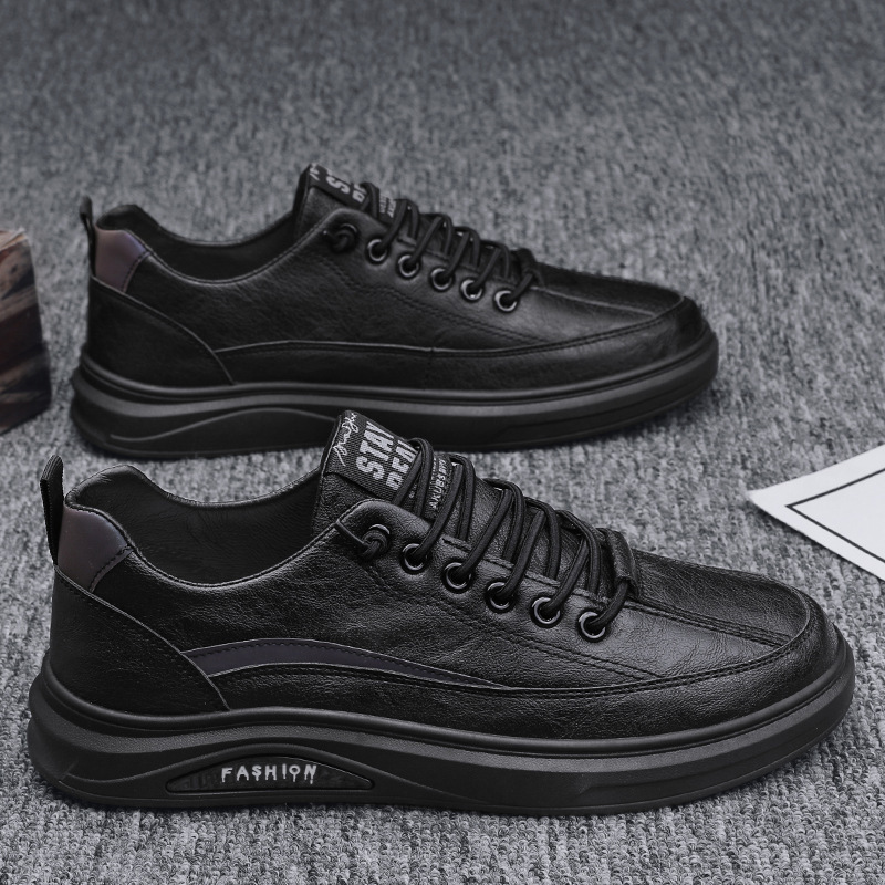 Autumn Men's Shoes 2025 New Spring and Autum Sports and Leisure Leather Shoes Men's Sneakers Black Non-Slip Waterproof Chef Labor Protection