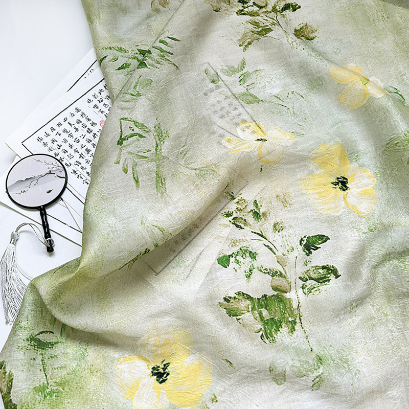 Little Yellow Flower New Chinoiserie National Style Tencel Jacquard Fabric Han Dynasty Cheongsam Dress Fabric Handmade DIY Fabric