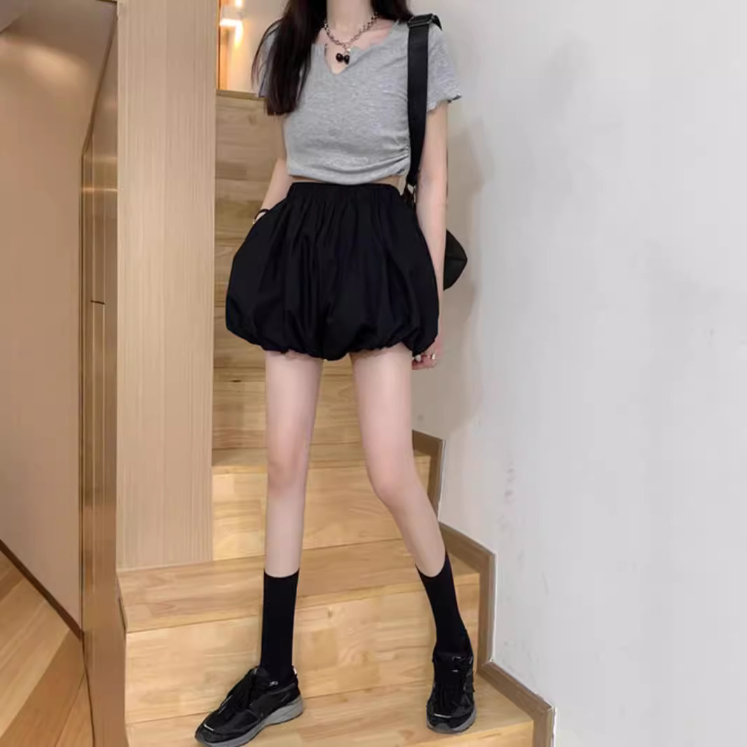 Picture of Short Skirt Wide Leg Bud Casual Staggered Waist Pants Slimming Loose Pumpkin Pants Bloomers Shorts Women's Summer 2024