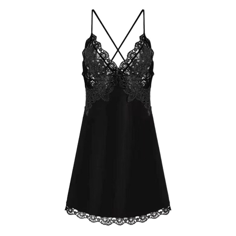 Mohe Sexy Underwear Sexy Backless Temptation Ice Silk Sling Pajamas Women's Lace Passion Home Clothes Set for Hair