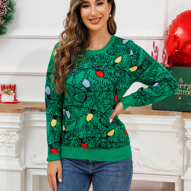 Picture of Ready Stock Knitwear Customization Cross-Border Foreign Trade European and American Lantern Jacquard Knitwear Amazon Autumn and Winter Long-Sleeved Christmas Knitwear