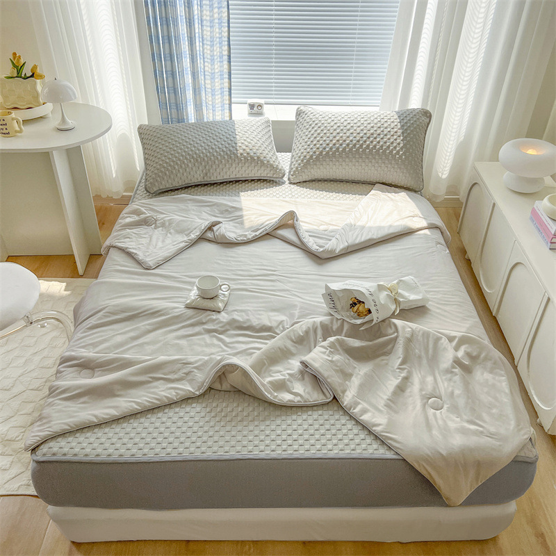 Picture of Summer cool silk summer cool quilt four-piece set air conditioning quilt ice bean mat three-piece set bed hat ice silk soft mat