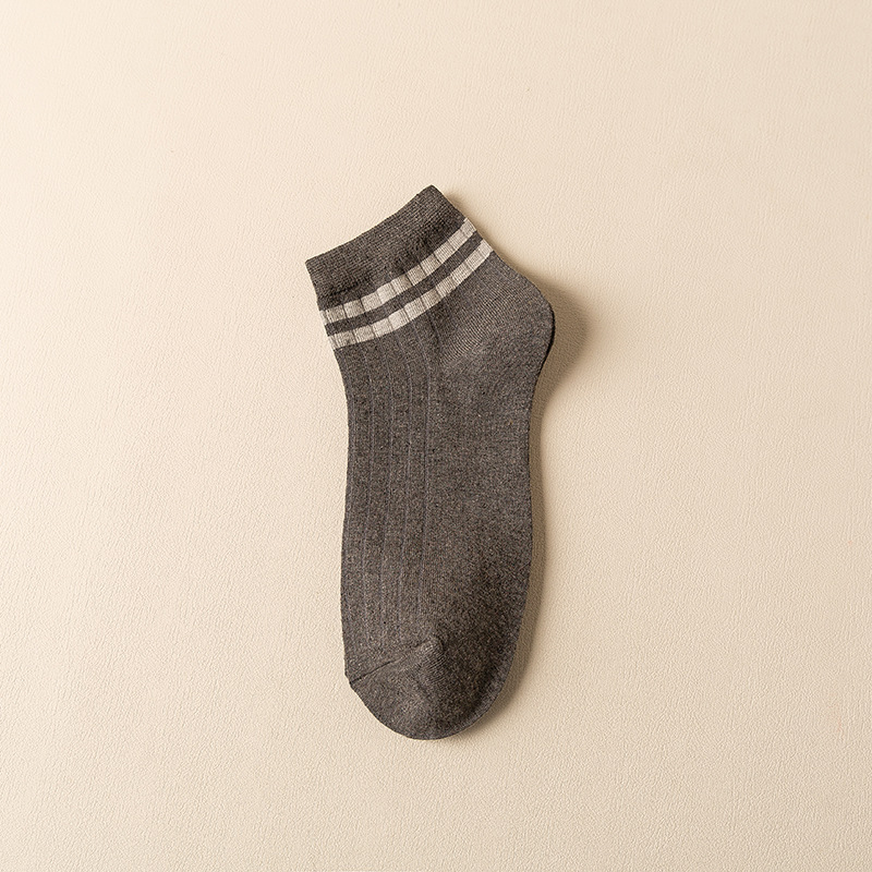 Picture of Men's Socks Spring and Summer Two-Bar Boat Socks Men's Casual College Style Short Socks Stripped Breathable Shallow Mouth Cotton Socks Sweat-Absorbing Socks for Men