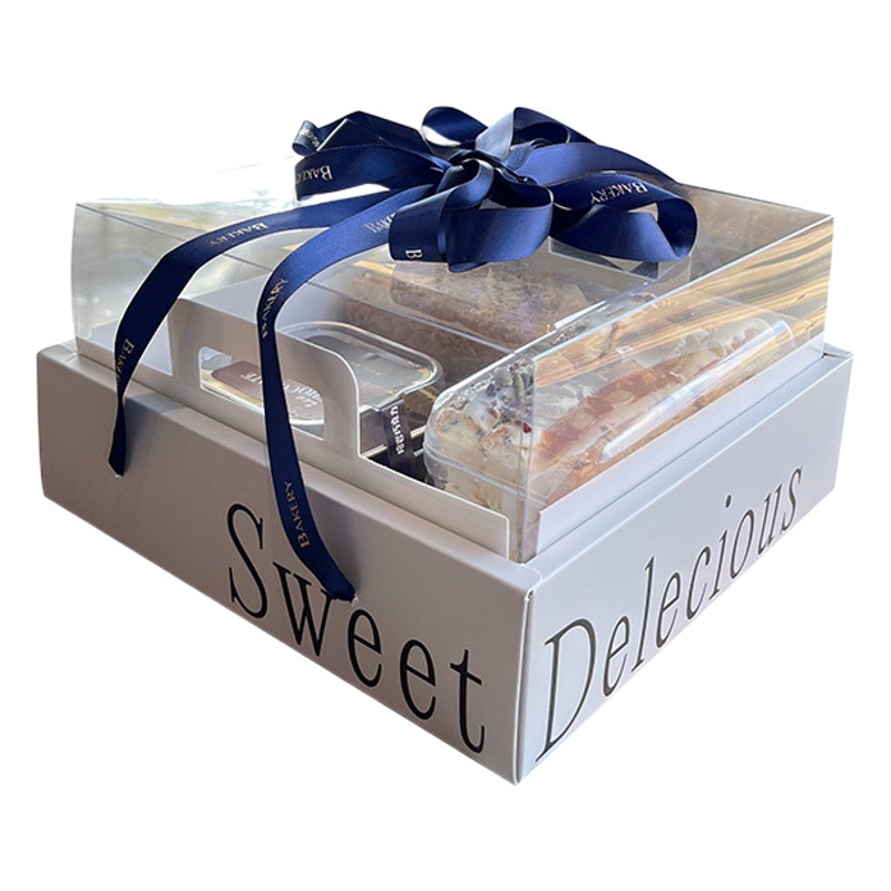French-style simple cake packing box afternoon tea heightened fully transparent dessert box four-grid mousse pastry packing box