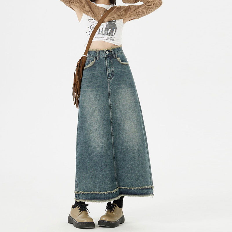 Picture of Denim Skirt Women's Internet Popular A- Line Design Sense Rust Skirt Ins High Waist Casual Hip Retro Straight Midi Skirt